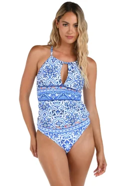 La Blanca High Neck|Tank-Alboran Sea Keyhole High Neck Tankini