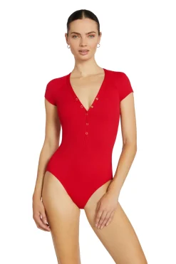 Robin Piccone One Pieces-Amy Ribbed Raglan One Piece Swimsuit