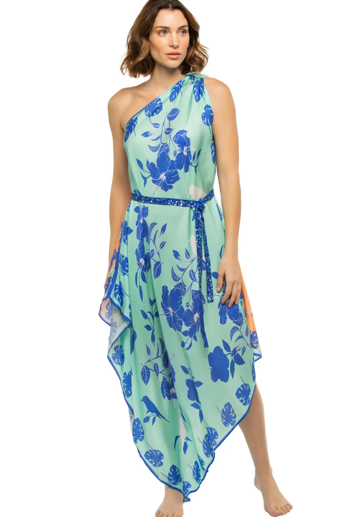 Verandah Sundresses-Asymmetrical Multi-Way Scarf Midi Dress