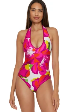 Trina Turk Halter|Plunge-Bloom Reversible Halter One Piece Swimsuit