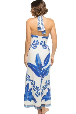 Farm Rio Sundresses-Blue Yard Halter Maxi Dress
