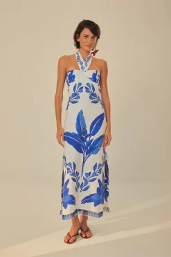 Farm Rio Sundresses-Blue Yard Halter Maxi Dress