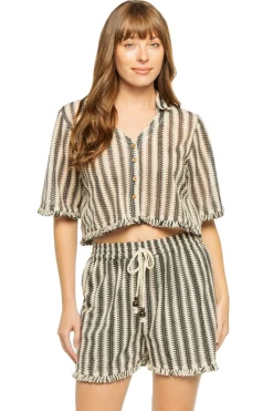 Z & L Europe Matching Sets|Tops-Button-Up Mesh Crop