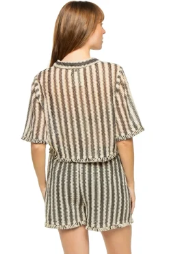 Z & L Europe Matching Sets|Tops-Button-Up Mesh Crop