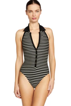 Robin Piccone High Neck|Halter-Collared Plunge One Piece Swimsuit