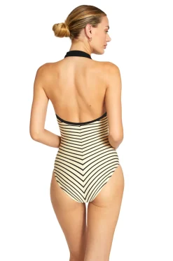 Robin Piccone High Neck|Halter-Collared Plunge One Piece Swimsuit
