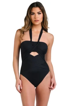 La Blanca Monokini / Cut Out|Bandeau-Convertible Draped Bandeau One Piece Swimsuit