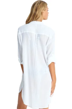 Seafolly Shirt Dresses-Crinkle Twill Beach Shirt Dress