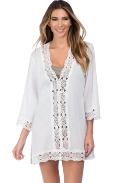 La Blanca Tunics-Crochet Lace Trim V-Neck Tunic