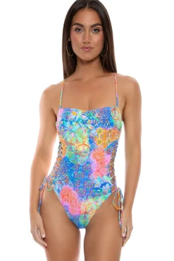 Luli Fama High Leg|One Pieces-Deco Gardens Lace-Up One Piece Swimsuit