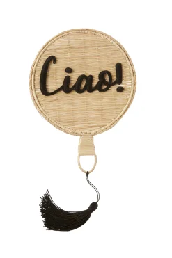 Palma Canaria Travel Accessories-Embroidered CIAO Appliqu&eacute; Straw Fan