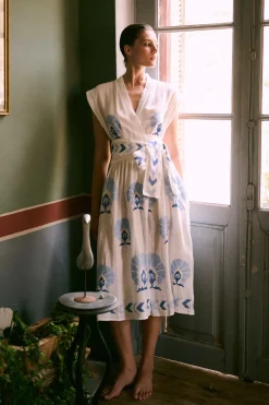 Greek Archaic Kori Sundresses-Embroidered Midi Dress