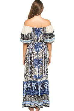 Miss June Sundresses-Embroidered Palm Maxi Dress