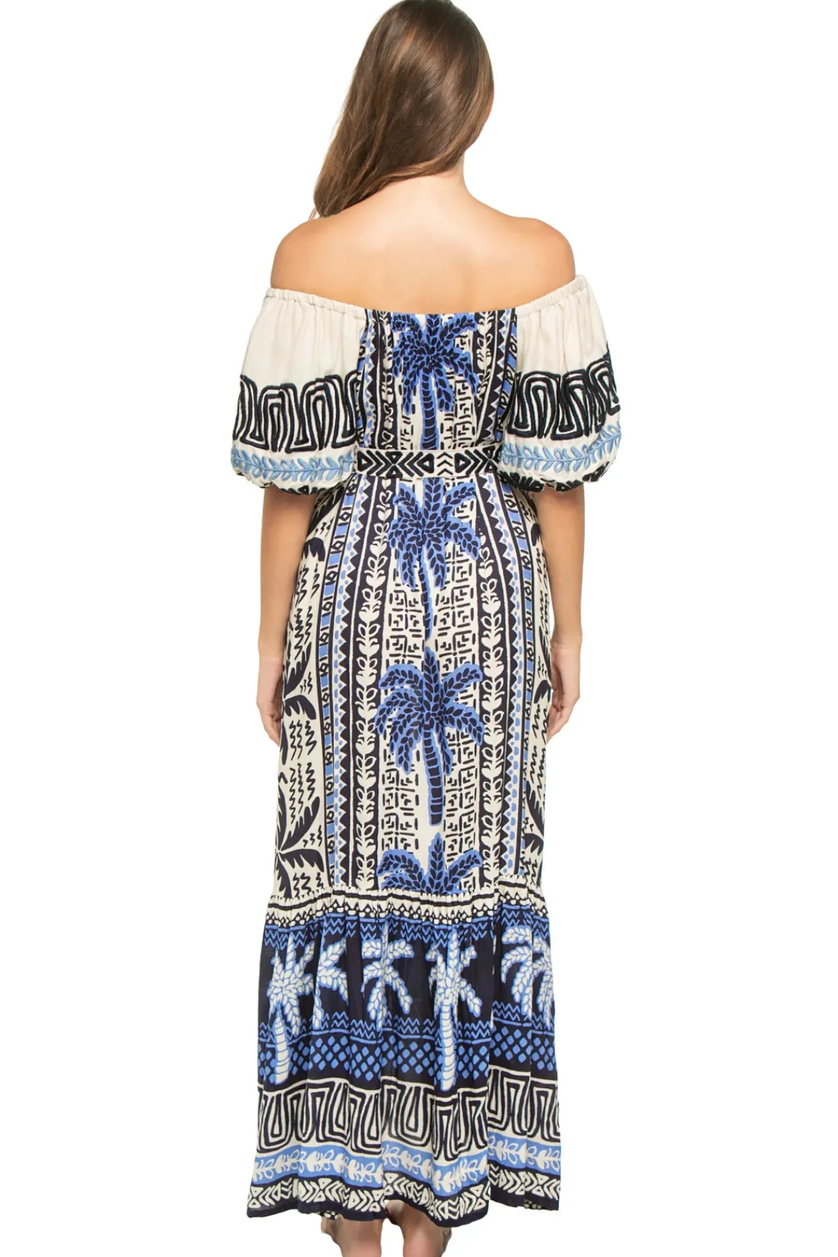 Miss June Sundresses-Embroidered Palm Maxi Dress