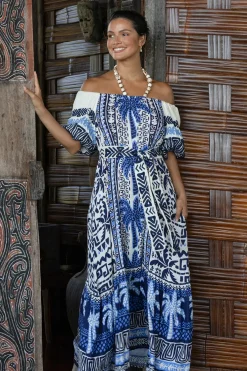Miss June Sundresses-Embroidered Palm Maxi Dress
