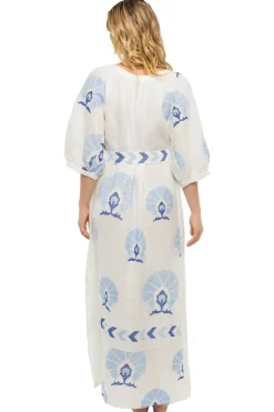 Greek Archaic Kori Sundresses-Embroidered Puff Sleeve Maxi Dress