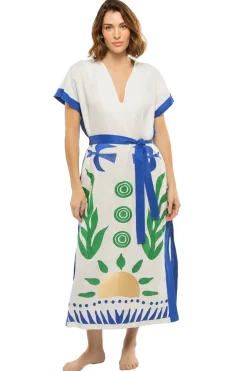 Greek Archaic Kori Sundresses-Embroidered V-Neck Midi Dress
