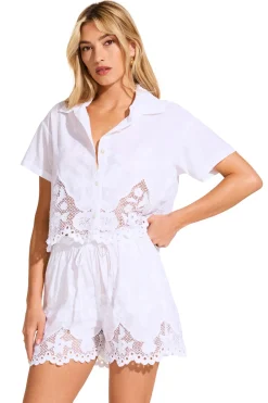 Vitamin A Tops-Flora Cropped Button Up Shirt