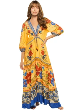 Farm Rio Sundresses-Floral Yard Yellow Maxi Dress