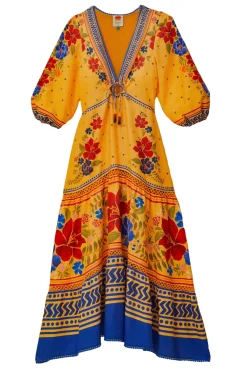 Farm Rio Sundresses-Floral Yard Yellow Maxi Dress