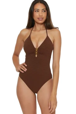 Trina Turk Halter|Plunge-Glimmer Halter One Piece Swimsuit