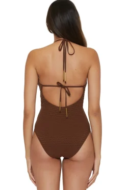 Trina Turk Halter|Plunge-Glimmer Halter One Piece Swimsuit