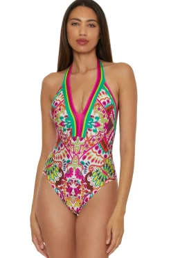 Trina Turk Halter|Plunge-Hawaiian Garden One Piece Swimsuit