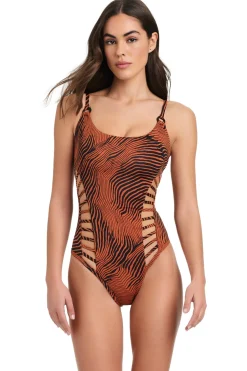 Red Carter Monokini / Cut Out|One Pieces-High Contrast One Piece Swimsuit