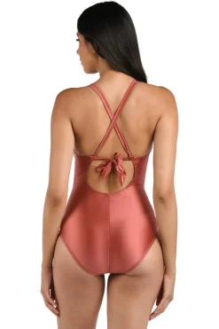 La Blanca High Neck|One Pieces-High Neck Keyhole One Piece Swimsuit