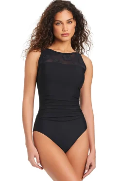 Beyond Control High Neck|One Pieces-High Neck Mesh One Piece Swimsuit