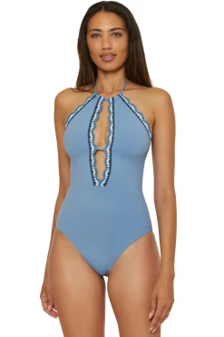 Lucky Brand High Neck|Halter-High Neck Plunge One Piece Swimsuit