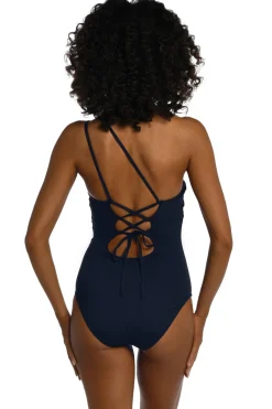 La Blanca Asymmetrical|One Pieces-Lace Up One Shoulder One Piece Swimsuit
