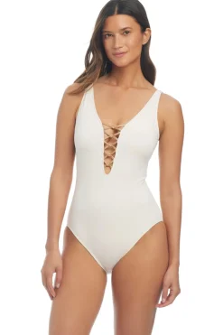 Bleu Rod Beattie Plunge|One Pieces-Lace Up Plunge One Piece Swimsuit