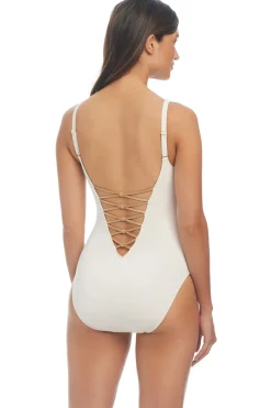 Bleu Rod Beattie Plunge|One Pieces-Lace Up Plunge One Piece Swimsuit