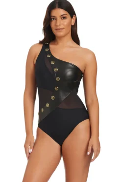 Beyond Control Asymmetrical|One Pieces-Leather Asymmetrical One Piece Swimsuit