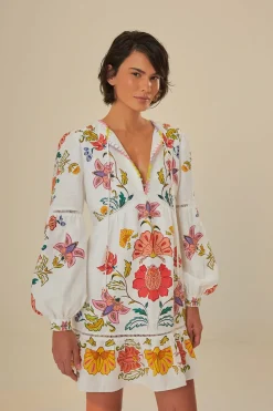 Farm Rio Sundresses-Long Sleeve Floral Mini Dress