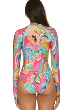 Trina Turk High Neck|One Pieces-Long Sleeve Zip-Up Paddle Suit