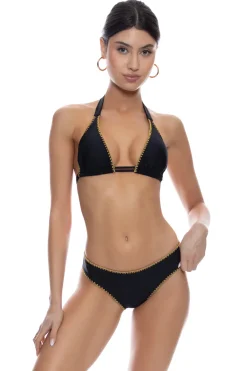 Luli Fama Triangle|Halter-Luxe Stitch Sliding Triangle Halter Bikini Top