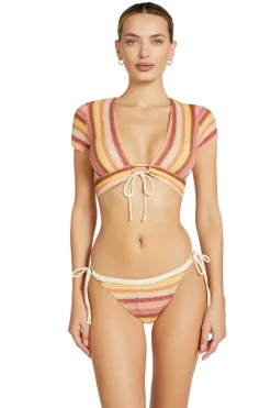 Robin Piccone Bikinis-Lyra Striped Cap Sleeve Bikini Top