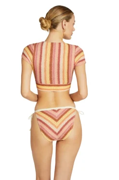 Robin Piccone Bikinis-Lyra Striped Cap Sleeve Bikini Top