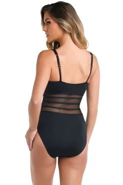 La Blanca Plunge|One Pieces-Mesh Plunge One Piece Swimsuit