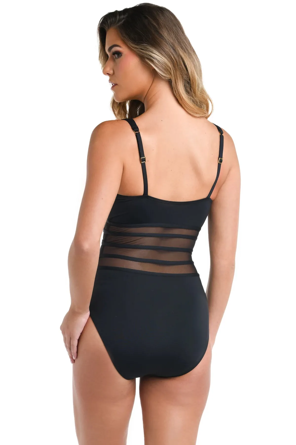 La Blanca Plunge|One Pieces-Mesh Plunge One Piece Swimsuit