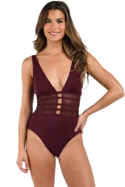 La Blanca Plunge|One Pieces-Mesh Plunge One Piece Swimsuit
