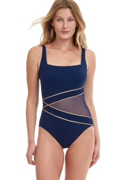 Gottex Tank|One Pieces-Metallic Mesh One Piece Swimsuit