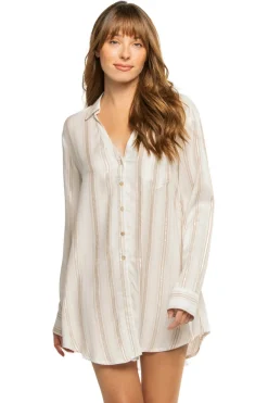 Dia Collections Shirt Dresses-Metallic Stripe Shirt Dress