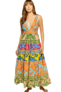 Farm Rio Sundresses-Mixed Lace Garden Midi Dress