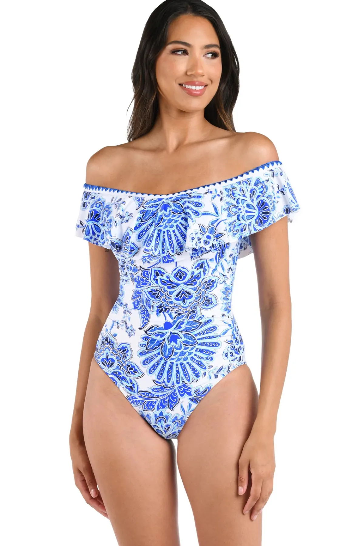 La Blanca Bandeau|One Pieces-Off Shoulder Ruffle One Piece Swimsuit
