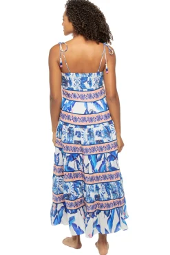Farm Rio Sundresses-Off-White Blue Foliage Midi Dress