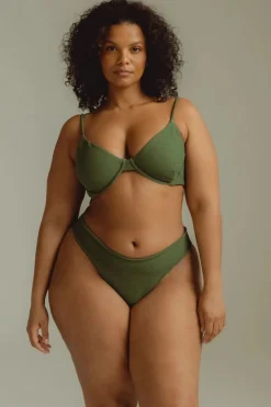 Montce Swim High Leg|Brazilian / Cheeky-Olive Scrunch Lulu Brazilian Bikini Bottom