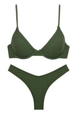Montce Swim High Leg|Brazilian / Cheeky-Olive Scrunch Lulu Brazilian Bikini Bottom